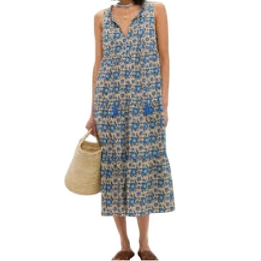 Tuckernuck Maxi Dress Beach Cobalt Primose Salty Paloma Caftan Tassels Tiered XL